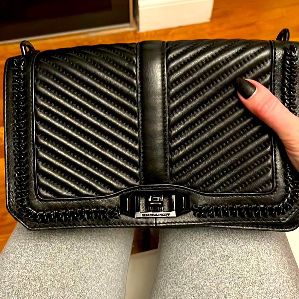 Rebecca Minkoff chevron black leather with black metal hardware